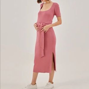 Rose Pink Maternity Knit Midaxi Dress